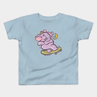 Asian purple elephant playing surf skate with banana Kids T-Shirt